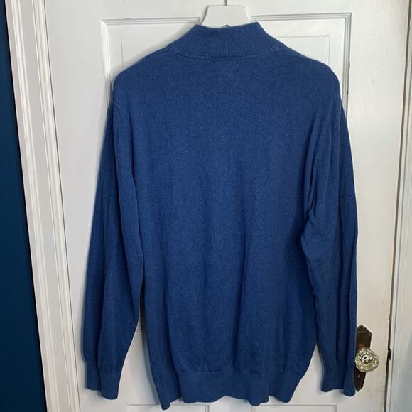 L.L. Bean Men’s Blue Cotton/Cashmere Sweater, Quarter-Zip M-047 Sz XL - Picture 6 of 7